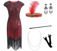 Robe Gatsby Femme Années 20 - Charleston Retro Vintage Style - Robe De Soirée 1920 Grande Taille Avec Ensemble d'Accessoires
