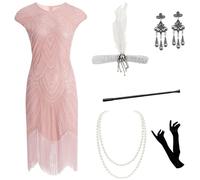 Robe Gatsby Femme Années 20 - Charleston Retro Vintage Style - Robe de Soirée Grande Taille Avec Ensemble d'Accessoires