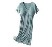Robe Gilet Grossesse Ete Manche Courte Fluide Robe Allaitement Femme Courte Col en V avec Rembourrage Accouchement Robe Enceinte Mini Chic Pas Cher été Casual (Green, XXL)