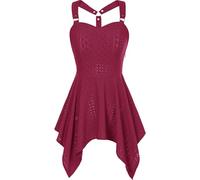 Robe gothique à bretelles pour femme - Robe midi steampunk pour femme avec ourlet irrégulier - Robe sexy à épaules dénudées - Punk - Couleur unie - Costume d'Halloween - Carnaval - Club - Fête - Mode