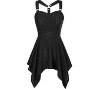 Robe gothique à bretelles pour femme - Robe midi steampunk pour femme avec ourlet irrégulier - Robe sexy à épaules dénudées - Punk - Couleur unie - Costume d'Halloween - Carnaval - Club - Fête - Mode