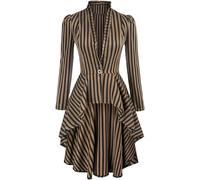 Robe gothique à manches longues à rayures et col en V pour femme, style victorien, vintage, queue de mort, tenue médiévale, cosplay, kaki, L