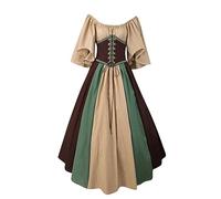 Robe Gothique Ample Robe Longue Longueur Genou Déguisements Adultes Robe Médiévale Femme sur Le Thème d'halloween Robe Soiree Robe Gothique Robe De Bal Fun Château Imprimé Carnaval Kaki M