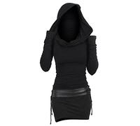 Robe Gothique Femme à Capuche- Robe Steampunk Manches Longues-Robe Vintage Moulant Patchwork Chic Robes Halloween Costume Cour Renaissance Victorienne Carnaval Cosplay FêTes Retro pour Femmes Dress
