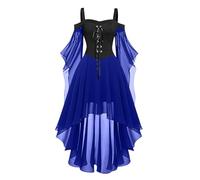 Robe Gothique Femme Corset Avec Manches Trompette, Robes Sorciere MéDiéVale Renaissance Victorienne RéTro Custome Steampunk Grande Taille Vintage Dentelle DéGuisement Halloween Femme Robe Vampire#