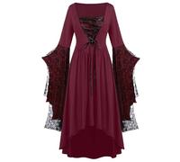 Robe Gothique Femme Costume Halloween Robe 1900 Époque, Maxi Robes Grande Taille Femmes Dress À Capuche Manches Évasées Cosplay pour Fêtes d'halloween Et Soirées Costume