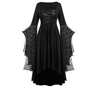 Robe Gothique Femme Élégante Robe De Thé Partie À Manches En Dentelle Maxi Renaissance Robe Médiévale Halloween Carnaval Robes Goth Robe Costume Corset Pour Halloween Robe Victorienne, gris, XXXL