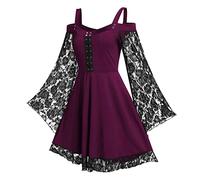 Robe Gothique Femme en Dentelle MéDiéVale à Manches Flares Renaissance Bustier Epaules DéNudéEs Hallowee Charmant Bal Victorienne Steampunk Carnaval Cosplay Festival Deguisement