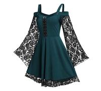 Robe Gothique Femme en Dentelle MéDiéVale à Manches Flares Renaissance Bustier Epaules DéNudéEs Hallowee Charmant Bal Victorienne Steampunk Carnaval Cosplay Festival Deguisement