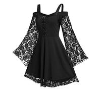 Robe Gothique Femme en Dentelle- Robe MéDiéVale à Manches Flares,Robe Renaissance Femme Bustier Epaules DéNudéEs Hallowee Charmant Bal Victorienne Steampunk Carnaval Cosplay Festival Deguisement