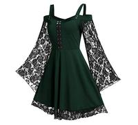 Robe Gothique Femme en Dentelle- Robe MéDiéVale à Manches Flares,Robe Renaissance Femme Bustier Epaules DéNudéEs Hallowee Charmant Bal Victorienne Steampunk Carnaval Cosplay Festival Deguisement