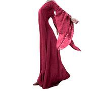 Robe Gothique Femme Été Deguisement Elfe Grande Taille Manches longues Pas Cher Costume Medieval Femme Robes Broderie Anglaise Tendance Confortable Doux Robe Steampunk Femmes