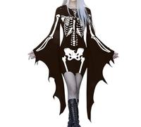 Robe Gothique Femme Manches Chauve-Souris, Robe Medievale Femme Imprimé Col En V à Lacets Vintage Sexy Coupe Slim Chic Médiévale Renaissance Victorienne Mi Longue Dress Pour Cosplay Halloween Carnaval