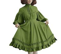 Robe Gothique Femme Manches Lanternes, Robe Médiévale Femme Col Montant Coupe Courte Corset Couleur Unie Halloween Renaissance Victorien Carnaval Steampunk Palais Cosplay Vintage