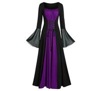 Robe Gothique Femme Manches Trompettes Sorcière Tendance Robe Noir Automne Imprimé Vampire Déguisement Halloween Femme Cosplay Cape Hiver Vintage Nouvelle 2025 Violet L