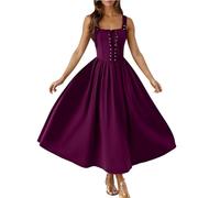 Robe Gothique Femme Mini Robes Sexy Vintage Punk Robes Lien Noué sans Manches Soirée Party Steampunk Gothique Medieval Deguisement Adulte Vêtements Médiévaux Costume Halloween Cosplay Carnaval