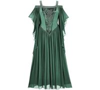 Robe Gothique Femme Patchwork- Robe Medievale Femme à épaules Dénudées-Robe Vintage Elegant Manches Trompette Retro Polyvalent Halloween Costume Cour Renaissance Victorienne Carnaval Cosplay Fêtes