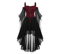Robe Gothique Femme Robe HalloweenRobe Medievale Malefique Grande Taille Déguisement Vampire Elfe Deguisement Costumes de Carnaval Robes de Cocktail pour Femmes Grande