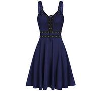 Robe Gothique Femme sans Manches- Steampunk Col V Sexy Mi Longue Taille Haute Classique Dress pour Femmes FêTes Club Halloween Cour Renaissance Victorienne Carnaval Cosplay Festival