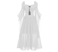 Robe Gothique Femme Vintage, Deguisement Halloween Femme Sexy Diablesse, Robe MéDiéVale Women Grande Taille, éPaules DéNudéEs DéBardeur à Lacets Maille Transparente Ligne A Longue