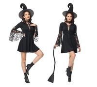 Robe Gothique Femme Vintage Robe Dentelle Chic - Deguisement Halloween Grande Taille AjouréE Manches Cloche Ligne A Col en V Sexy Punk EsthéTique Style Palais Vintage