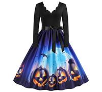 Robe Gothique Femme Vintage Robe Vintage Rockabilly, Deguisement Halloween Sexy Diablesse Imprimé Citrouille TrapèZe A-Line Reine Swing Audrey Hepburn Pin Up AnnéEs 61 Robe De SoiréE