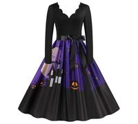 Robe Gothique Femme Vintage Robe Vintage Rockabilly, Deguisement Halloween Sexy Diablesse Imprimé Citrouille TrapèZe A-Line Reine Swing Audrey Hepburn Pin Up AnnéEs 59 Robe De SoiréE