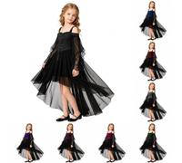 Robe Gothique Fille Princesse Dentelle Halloween Enfant Soirée Élégante | Robe somptueuse et raffinée, corsage lacé, manches en dentelle ajourée et traîne en voile vaporeux pour un look de conte