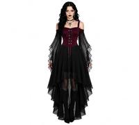 Robe Gothique Manches évasées pour Femme Cosplay Costume Vampire Sorcière | Épaules Dénudées, Taille Haute, Ourlet Asymétrique, Robe Medievale Femme Chic et Elegant Deguisement Halloween