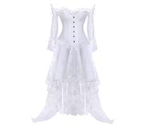 Robe Gothique Médiévale Femme Moyen Age Renaissance Dress Rétro à Manches Longues en dentelle Costume Bustier Epaules Dénudées Robes de Bal Punk Carnaval Cosplay deguisement Hallowee Pas Cher