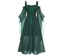 Robe Gothique MéDiéVale pour Femmes Maxi à Manches Papillon à Lacets Dress Epaules DéNudéEs Steampunk VêTements Halloween Carnaval Deguisement Costume