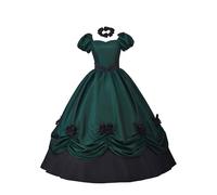 Robe gothique Mid Européenne Dentelle Patchwork Style Rétro Grandes Manches Évasées Robe Performance Vêtements Livres Histoire Moyen Âge, vert, M