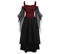 Robe Gothique Oktoberfest Femme Déguisements Adultes Halloween Sorcière Deguisement Disco Médiévale Dirndl Bavaroise Corset Déguisement Costume Medieval Tenue Medievale Adulte Cocktail,Rouge-E,XL