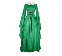 Robe gothique pour femme avec manches longues et col carré, style médiéval distinctif pour les fêtes costumées (L vert)