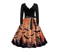 Robe gothique pour femme - Col en V - Élégante - Imprimé graphique - Décontractée - Tenue de festival - Manches longues - Audrey Hepburn - Décontractée - Coupe ajustée - Robe décontractée, Noir , XXL