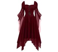 Robe gothique pour femme - Manches trompettes - Style steampunk - Noir - Robe médiévale avec lacets - Robe longue de vampire Renaissance - Costume de vampire - Costume de sorcière, de carnaval, de