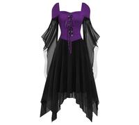 Robe gothique pour femme - Manches trompettes - Style steampunk - Noir - Robe médiévale avec lacets - Robe longue de vampire Renaissance - Costume de vampire - Costume de sorcière, de carnaval, de