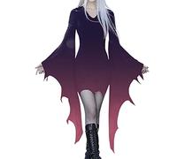 Robe gothique pour femme - Robe moulante sexy - Robe médiévale Renaissance - Manches trompettes - Vintage - Robe midi de vampire - squelette de sorcière - Pour cosplay, Halloween, carnaval