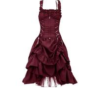 Robe gothique pour femme - Vintage - Steampunk - Robe à bretelles - Robe punk avec volants - Palais médiéval - Robe de princesse plissée pour femme - Halloween - Carnaval - Tenue de fête - Pirates
