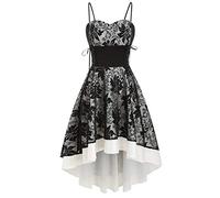 Robe Gothique Steampunk pour Femme Asymétrique Robe Vintage à Fleurs en Dentelle Robes Lolita à Bretelles Spaghetti Robes Corset à Lacets