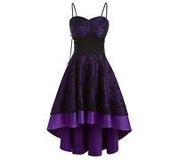 Robe Gothique Steampunk pour Femme Asymétrique Robe Vintage à Fleurs en Dentelle Robes Lolita à Bretelles Spaghetti Robes Corset à Lacets