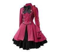 Robe gothique victorienne pour femme - Multicouche - Dentelle asymétrique - Manches longues - Taille haute - Taille haute - Costume d'Halloween - Carnaval - Costume vintage médiéval