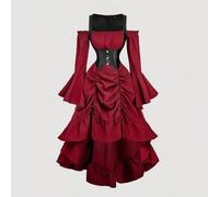 Robe gothique vintage des années 80 pour femmes en PU patchwork, manches évasées, rouge et noir, automne, concert gothique, soirée, rave, vacances, baroque, Renaissance, victorienne, corset L,M,S,XL,X