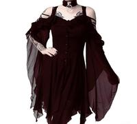 Robe gothique vintage en maille pour femme avec ourlet irrégulier et style Renaissance, pour soirées en club, festivals médiévaux, tenues de soirée et occasions spéciales formelles (2XL rouge)