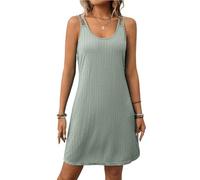 Robe Grande Ample sans Manches à col Rond et Couleur Unie Confortable légère Fluide Tendance élégante Moderne Polyvalente Parfaite Estivale décontractée pour Femme Printemps été (Army Green, XL)