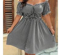 Robe grande taille à imprimé rayé pour vacances sur une île, épaules dénudées 0XL,1XL,2XL,3XL,4XL,5XLRayéTissu tissé