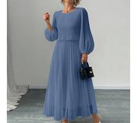 Robe grande taille bleu poussière en mousseline plissée à manches longues, élégante, business décontracté, modeste, manches lanternes, pour soirée, thé, dîner formel, mariage, automne 0XL,1XL,2XL,3XL,