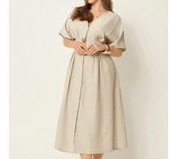 Robe grande taille pour femmes, robe d'été élégante beige à manches chauve-souris, tenues de bureau pour femmes, robe décontractée modeste formelle pour invitée de mariage, vêtements d'automne 0XL,1XL