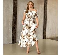 Robe grande taille printemps/été décolleté asymétrique à une épaule décontractée élégante vacances épaules dénudées 0XL,1XL,2XL,3XL,4XLImprimés aléatoiresTissu tricoté