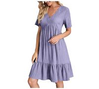 Robe Grossesse De Soiree Femme Grande Taille Ete Courte Chic Et Elegante Longue Fluide Midi en Lin Made in Italy Plage Fleurie Jupe Elegant Invitée Mariage Boheme Chemise Mi Cache Coeur,a-Violet,S